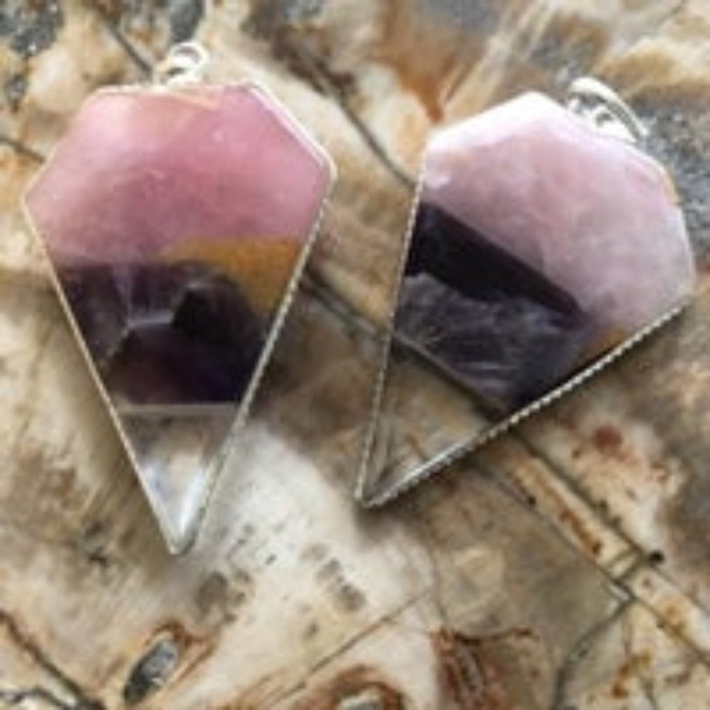 COPY - Citrine Rose Quartz Amethyst Citrine Clear Combination  Pendant